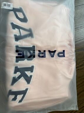 Parke NWT Pale Pink Crewneck with Navy Logo and heart. From 2026 Valentine’s Day
